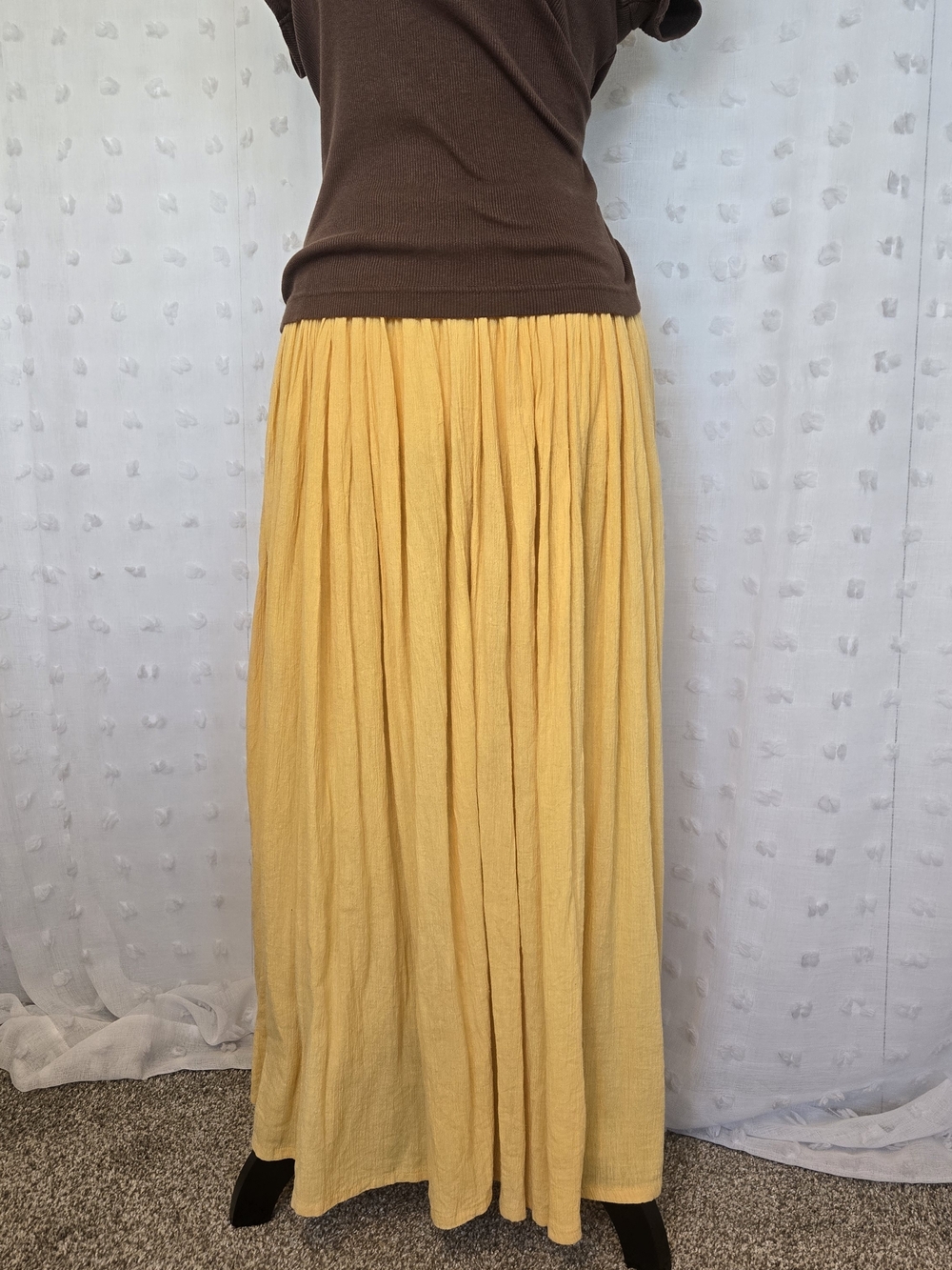 Vintage 90s Perry Ellis America Yellow Maxi Skirt - Elegant Gathered Design